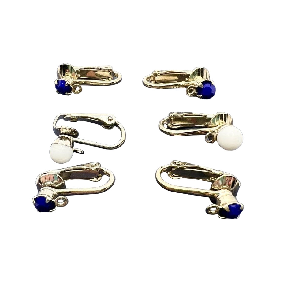 🍭4/$20 Set of 3 vintage clips - dark blue and white